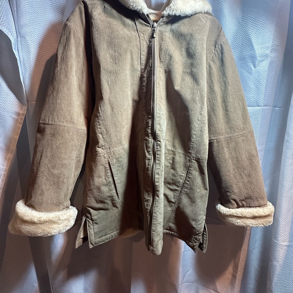 Cozy Tan Washable Suede Jacket | Shearling Lined Winter Layer